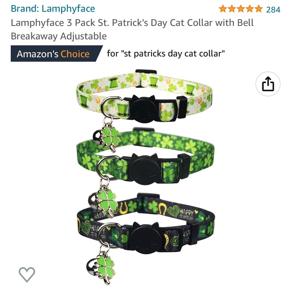 Brand new never worn Amazon Saint Patrick’s Day Cat collars (set of 3)